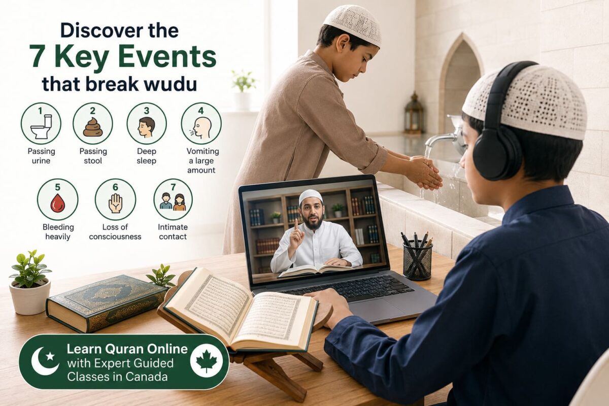Discover the 7 key events that break wudu and learn Quran online with expert guided classes in Canada.